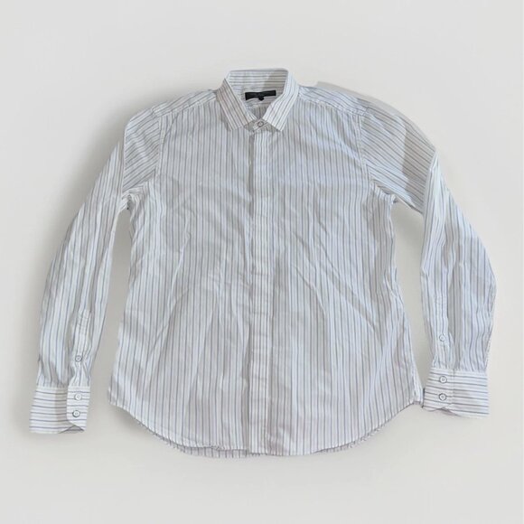 Rag Bone Shirt Mens 17.5 Blue Striped Long Sleeve Button Down Fit 2 Business - Picture 1 of 11